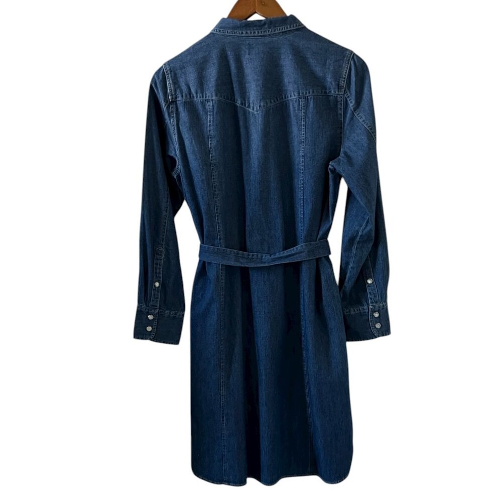 J Crew Denim Pearl Snap Western Style Shirtdress With Tie Belt Size 6 - Picture 8 of 14